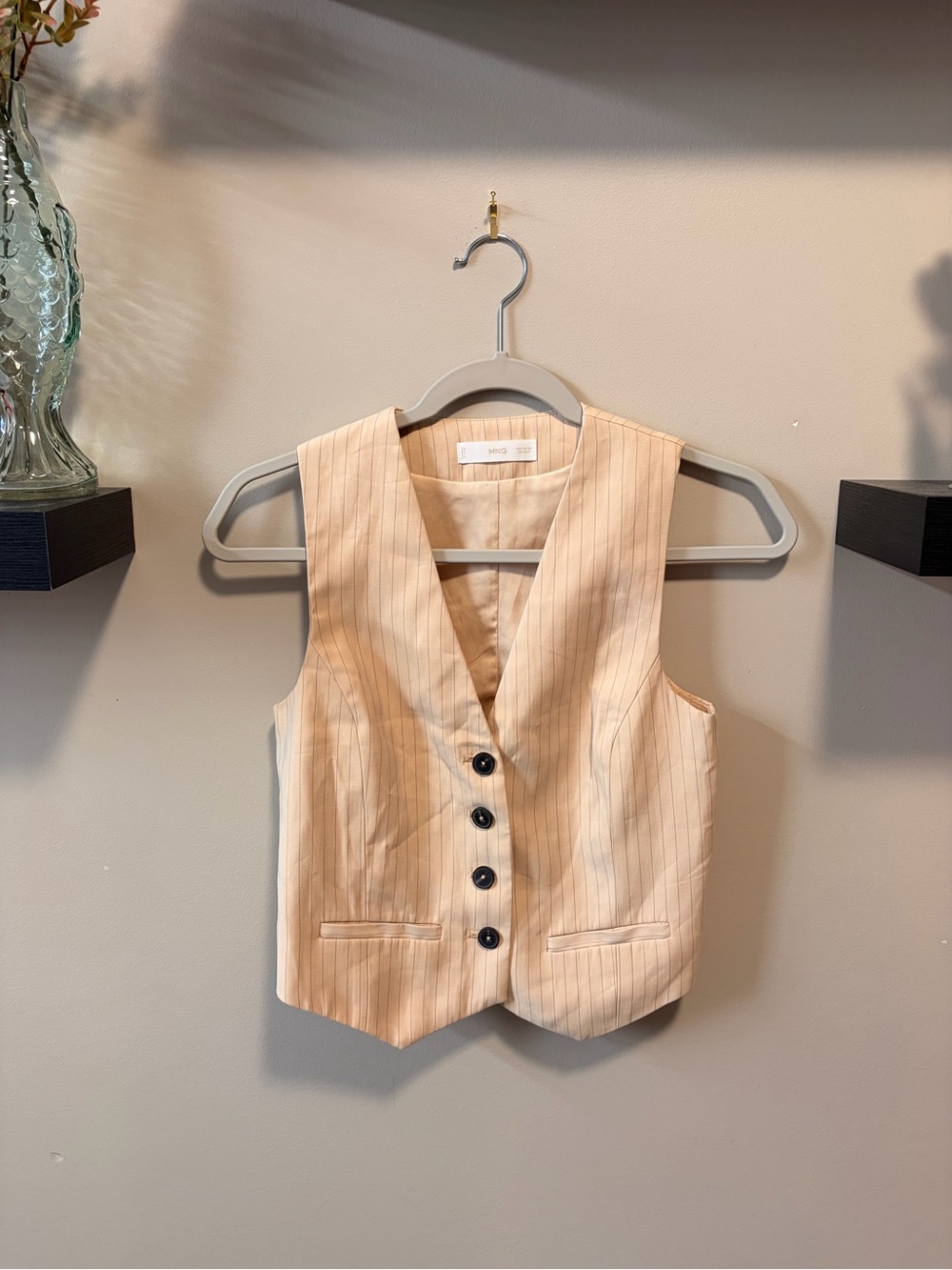 Mango Cream Pinstripe Tailored Vest
